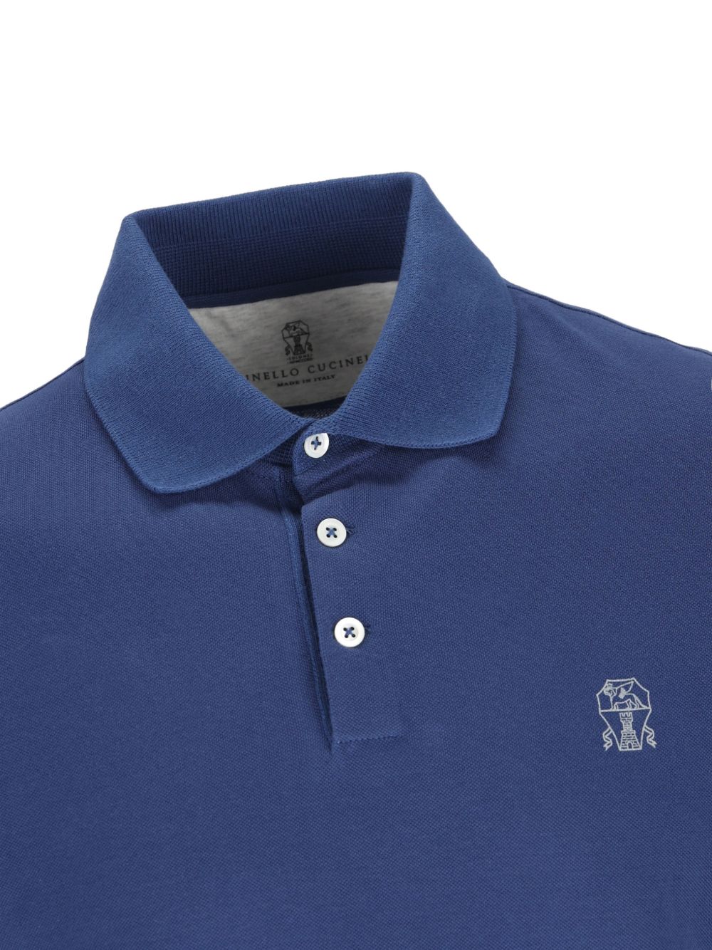 BRUNELLO CUCINELLI Polo in cotone blu con logo ricamo sul petto