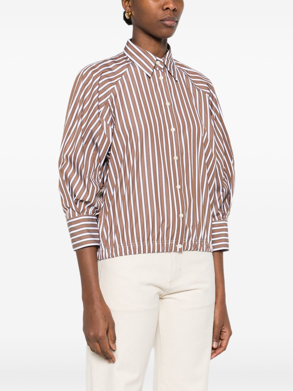 BRUNELLO CUCINELLI Camicia a righe marrone e bianco in cotone