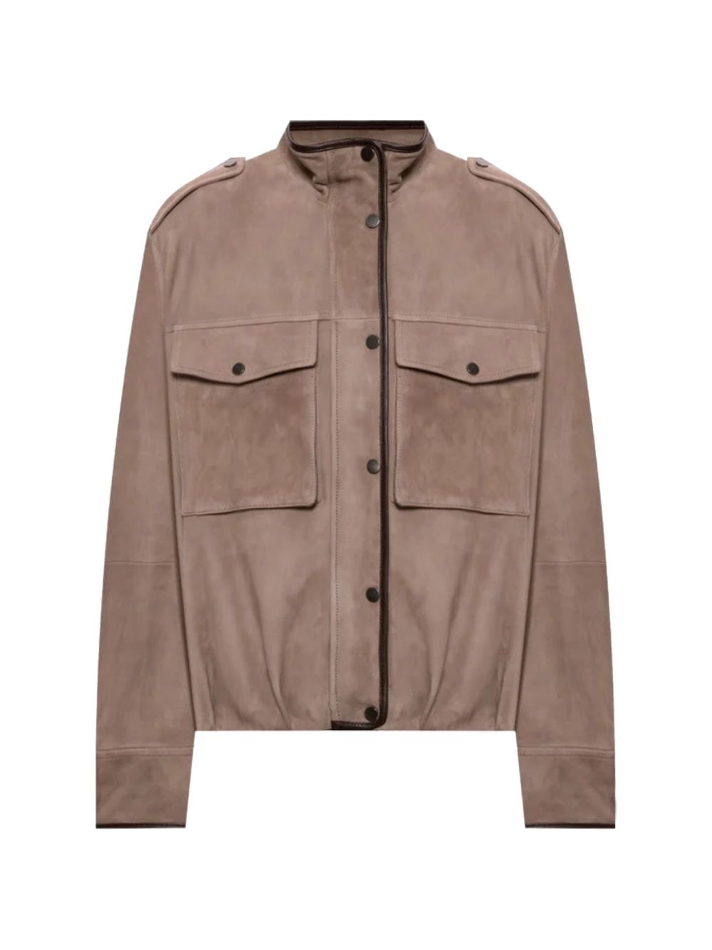 BRUNELLO CUCINELLI Giacca in suede marrone con spalline e tasche