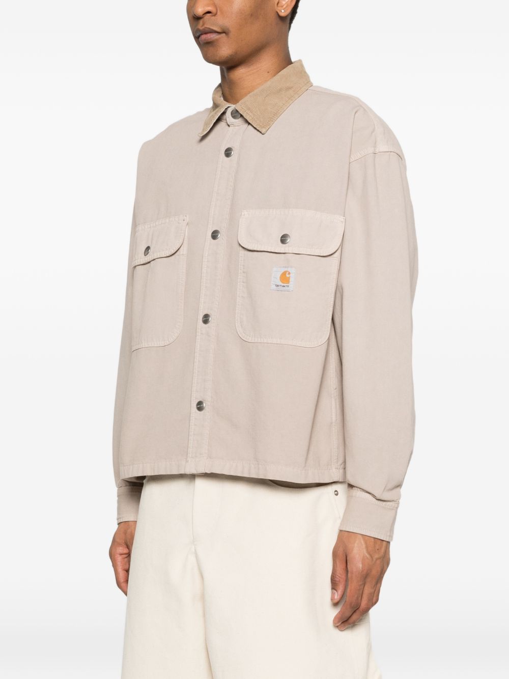CARHARTT WIP Camicia in denim beige con tasche e colletto in velluto