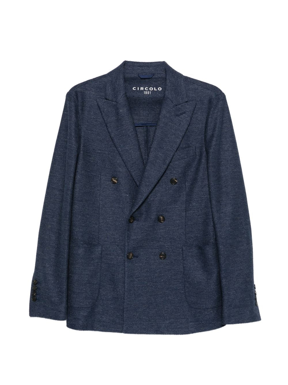 CIRCOLO 1901 Giacca doppiopetto in lino e cotone blu navy con revers classici
