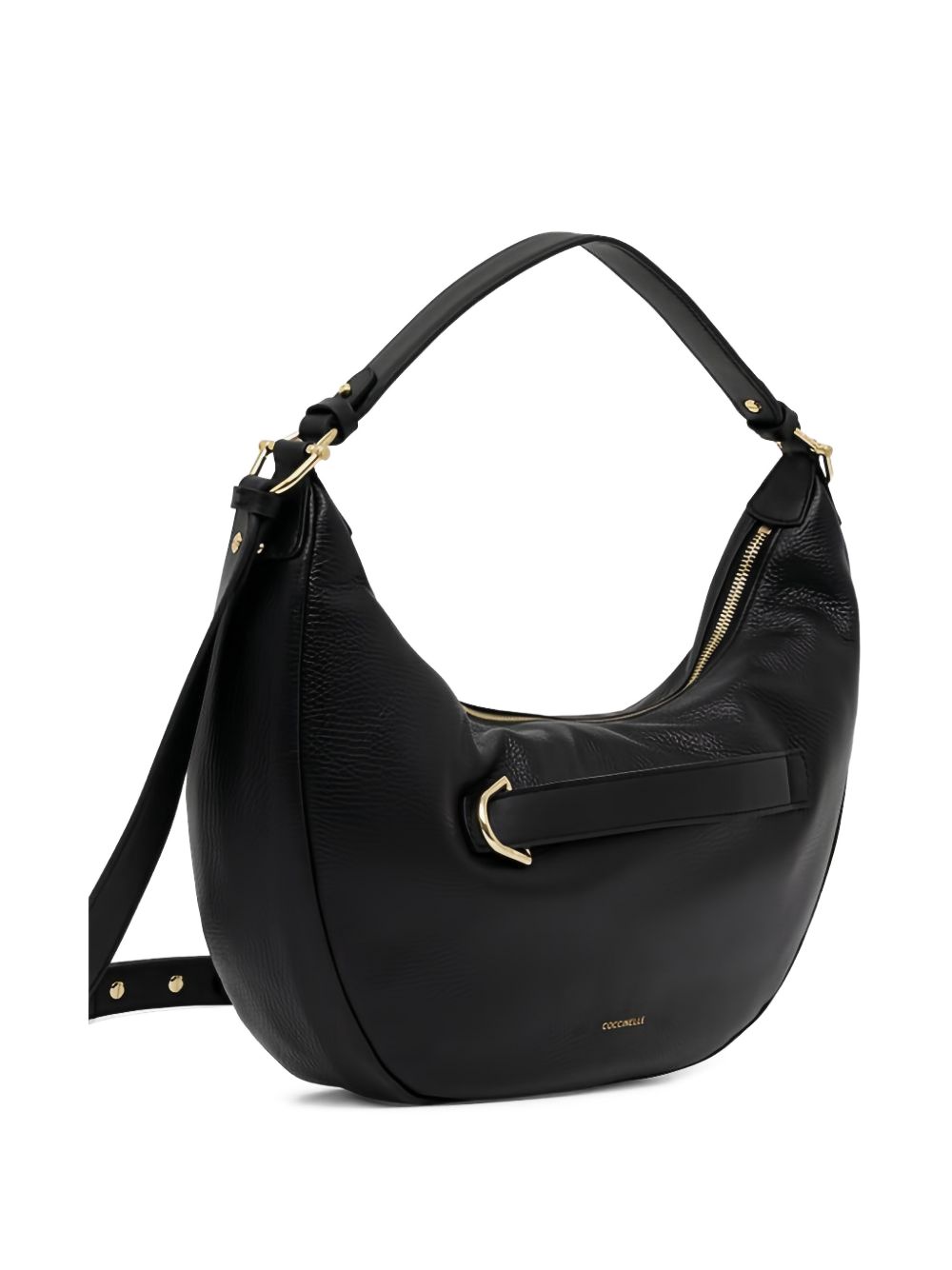 COCCINELLE Borsa a spalla in pelle nera satinata con fibbia