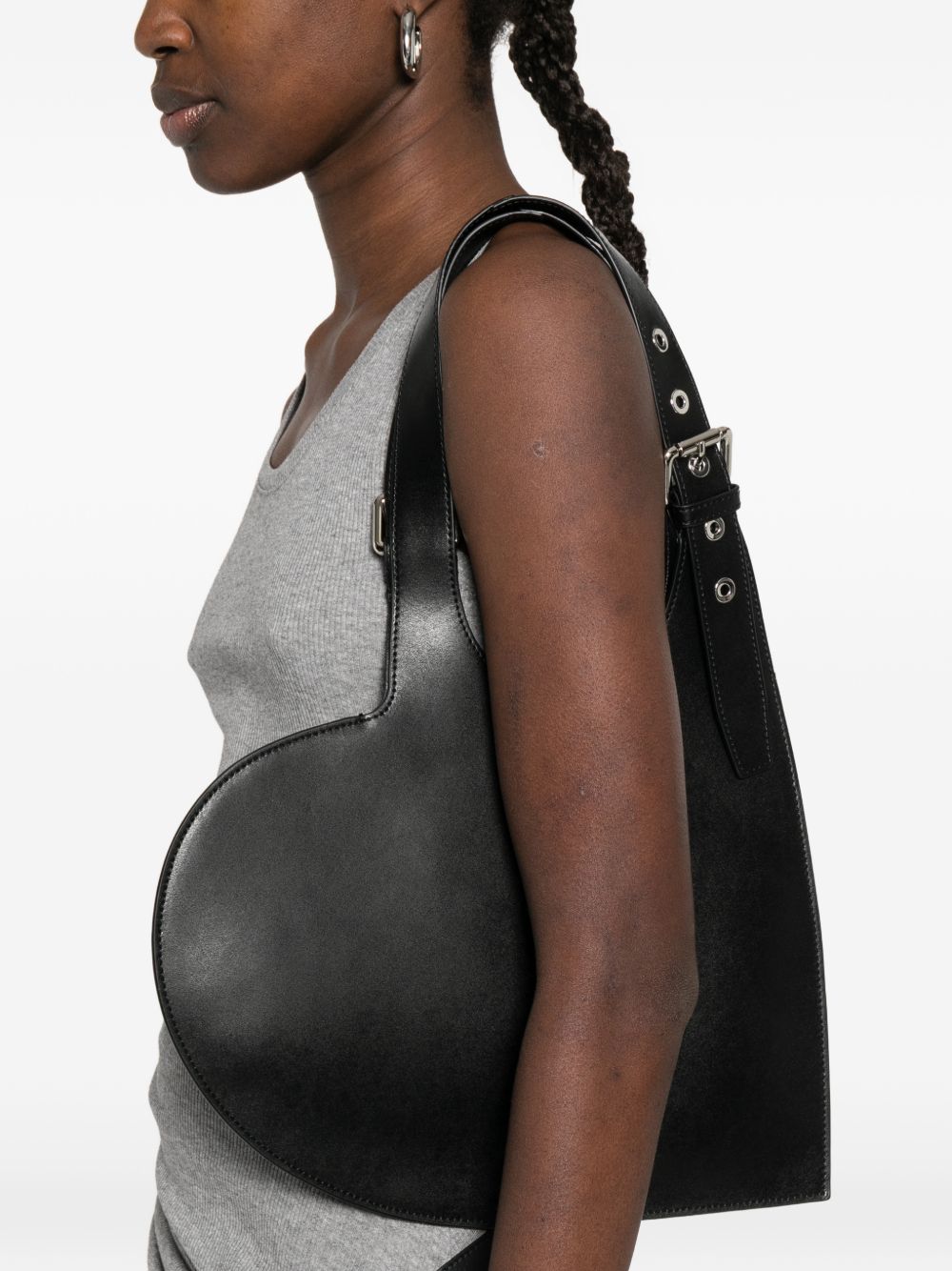 COPERNI Borsa a spalla a cuore in pelle nera con fibbia