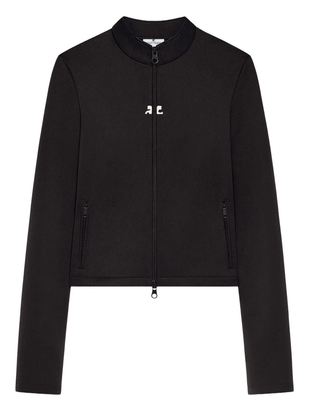 COURREGES Giacca nera con zip centrale e logo<BR/>