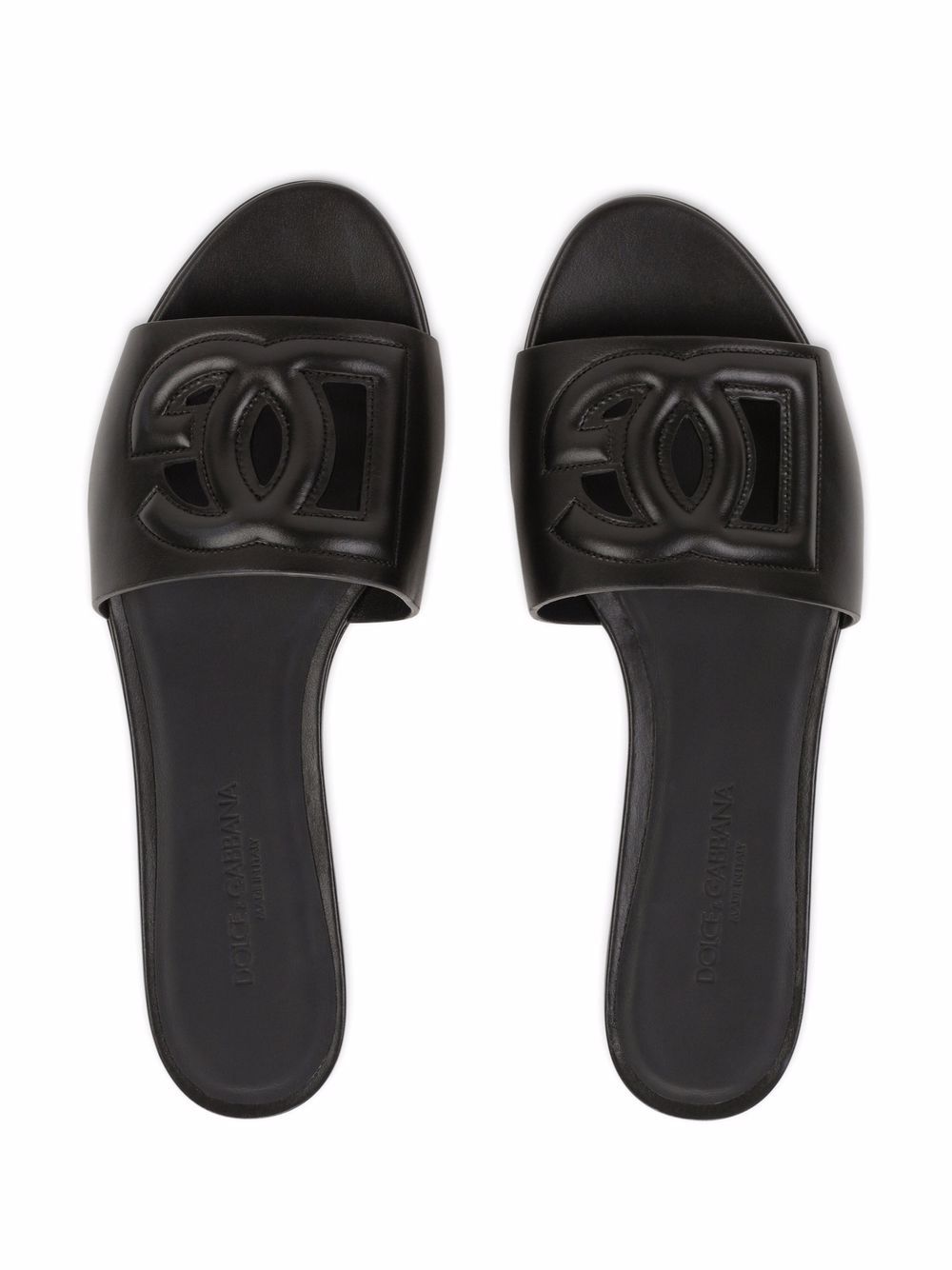 DOLCE e GABBANA Ciabatte basse in pelle nera con logo