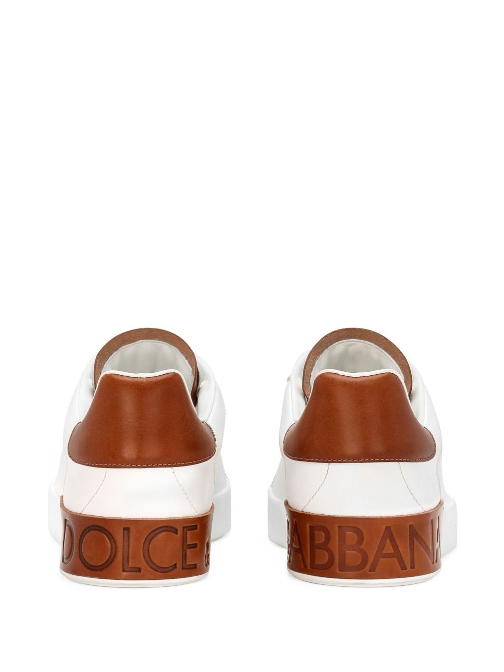 DOLCE e GABBANA Sneakers in pelle bianca con dettagli marroni