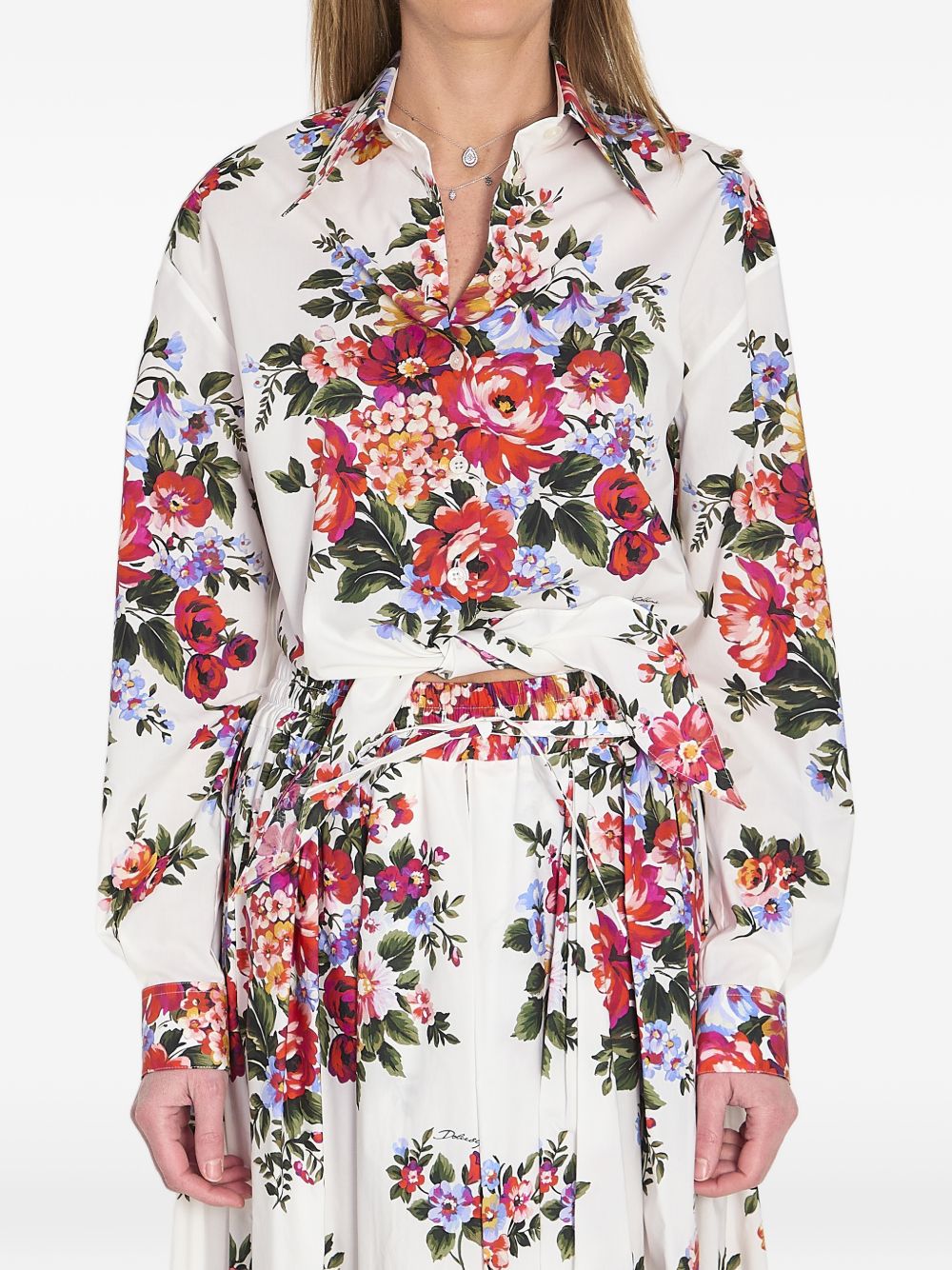 DOLCE e GABBANA Camicia con stampa floreale in cotone bianco