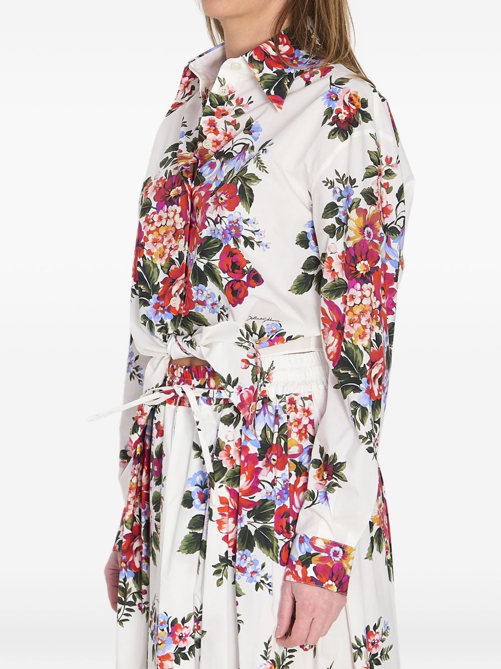 DOLCE e GABBANA Camicia con stampa floreale in cotone bianco