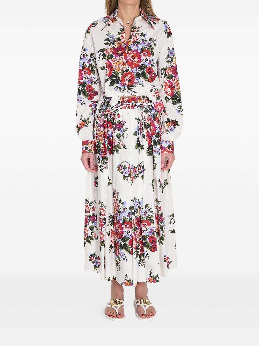 DOLCE e GABBANA Camicia con stampa floreale in cotone bianco