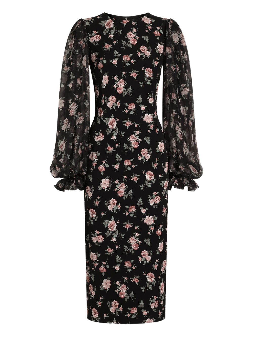 DOLCE e GABBANA Abito midi nero aderente con stampa floreale