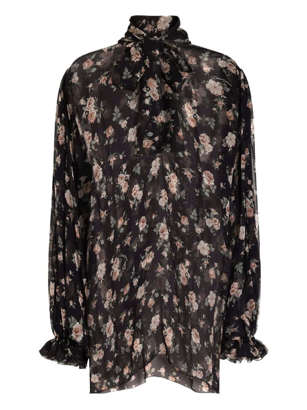 DOLCE e GABBANA Blusa semitrasparente nera con stampa floreale