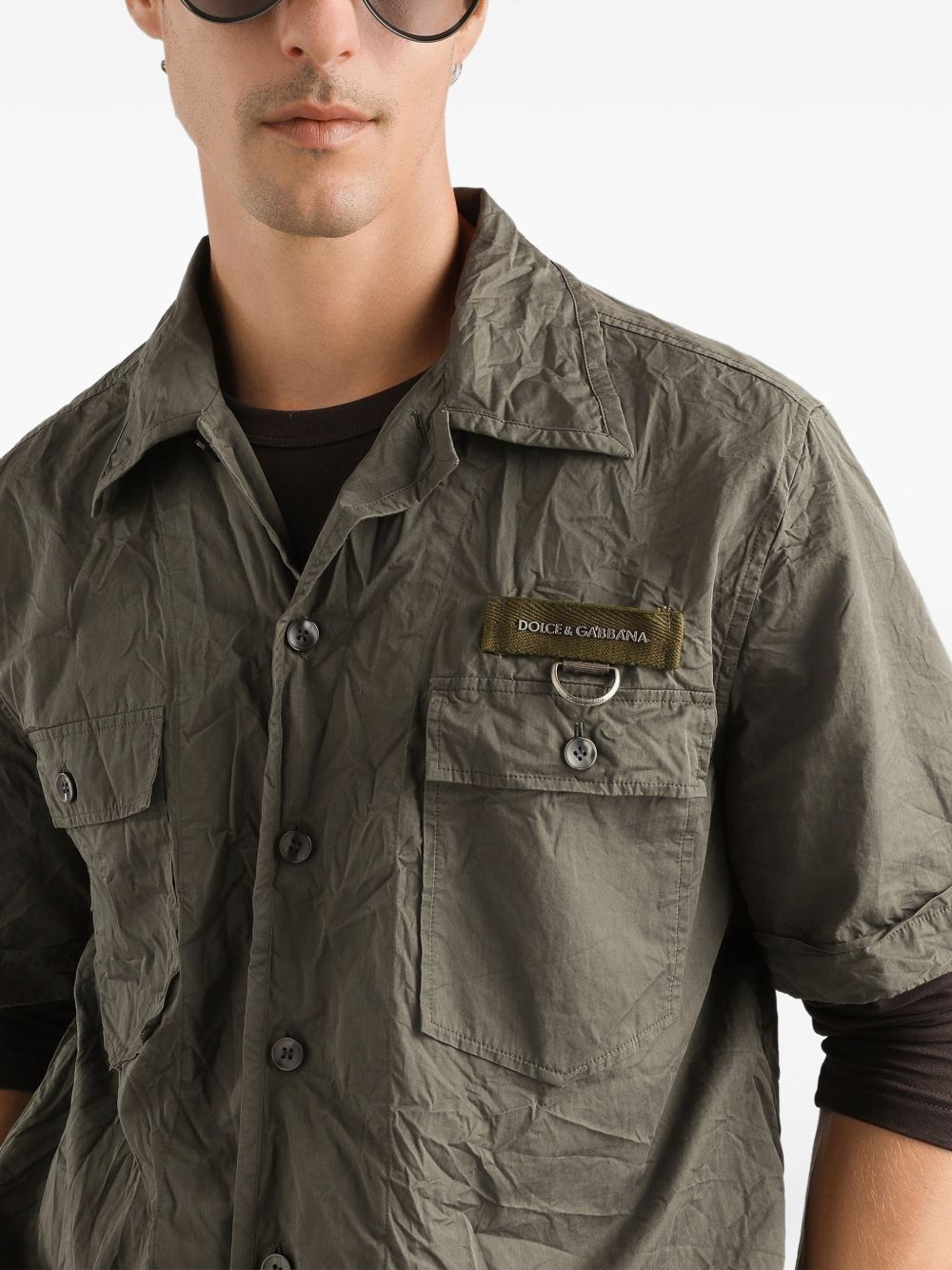 DOLCE e GABBANA Camicia in cotone grigio con effetto crinkled
