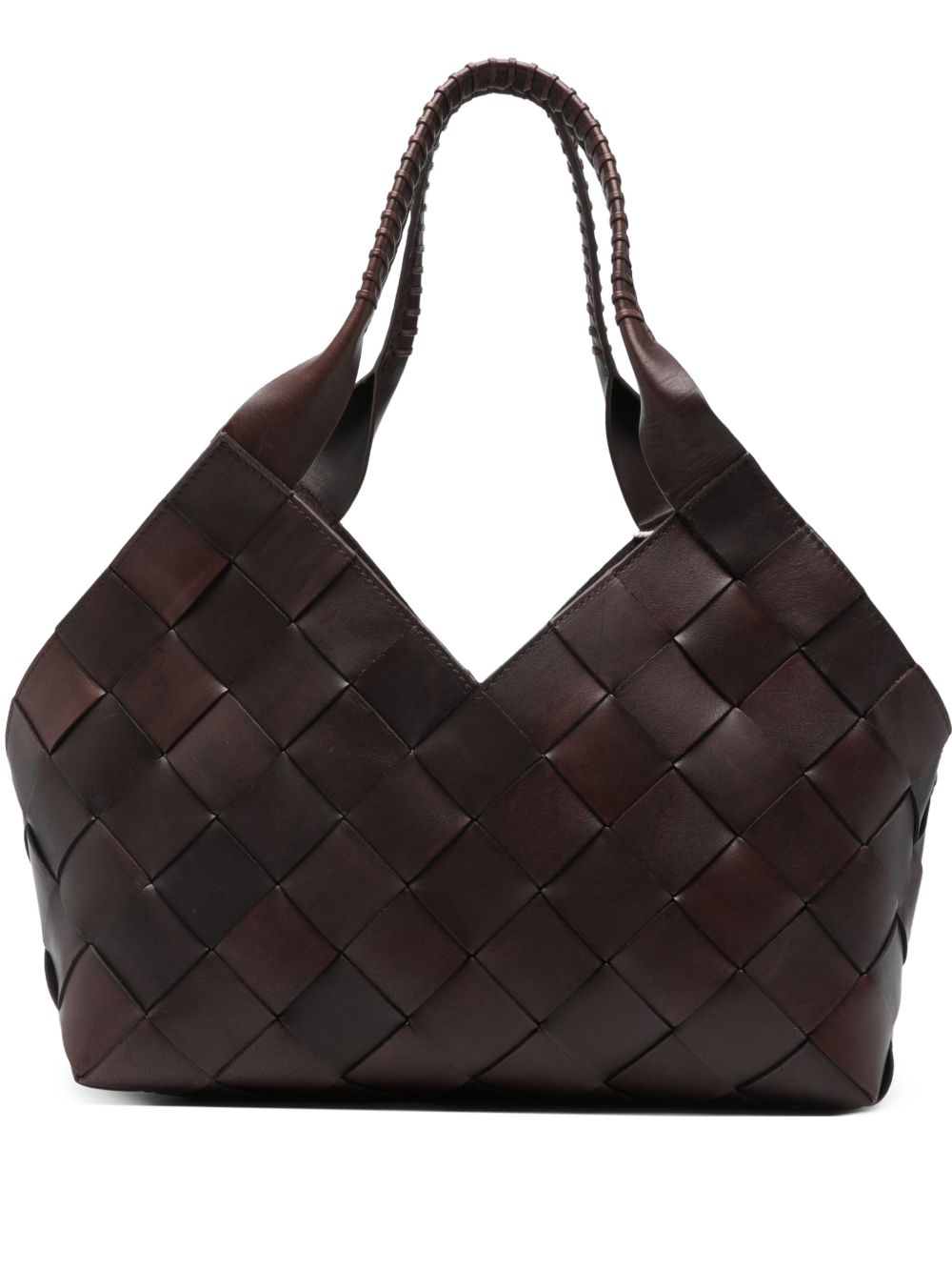 DRAGON DIFFUSION Borsa a spalla Castello in pelle intrecciata marrone