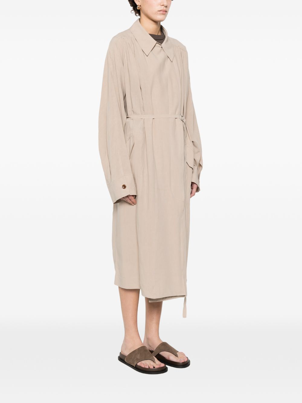 ELEH Trench con cintura in tessuto beige con rever classico