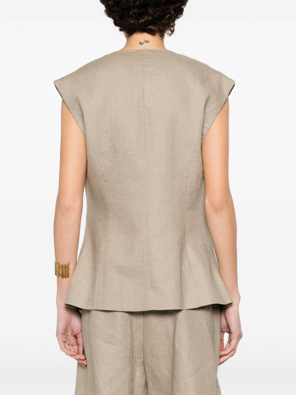 ELEH Gilet in lino beige con scollo a V