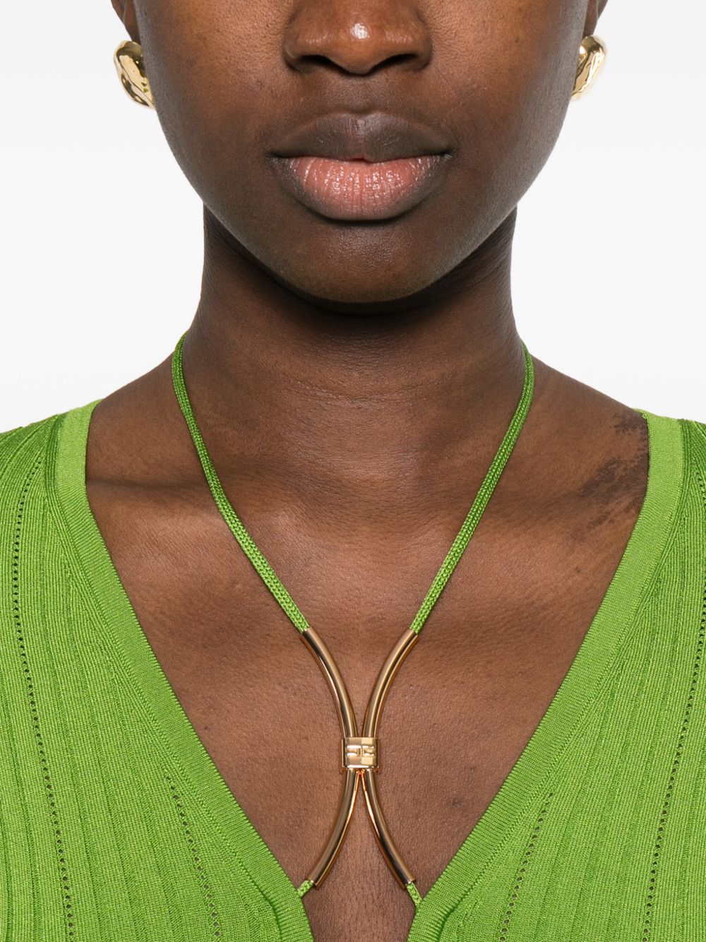 ELISABETTA FRANCHI Body in maglia a coste verde con scollo a V