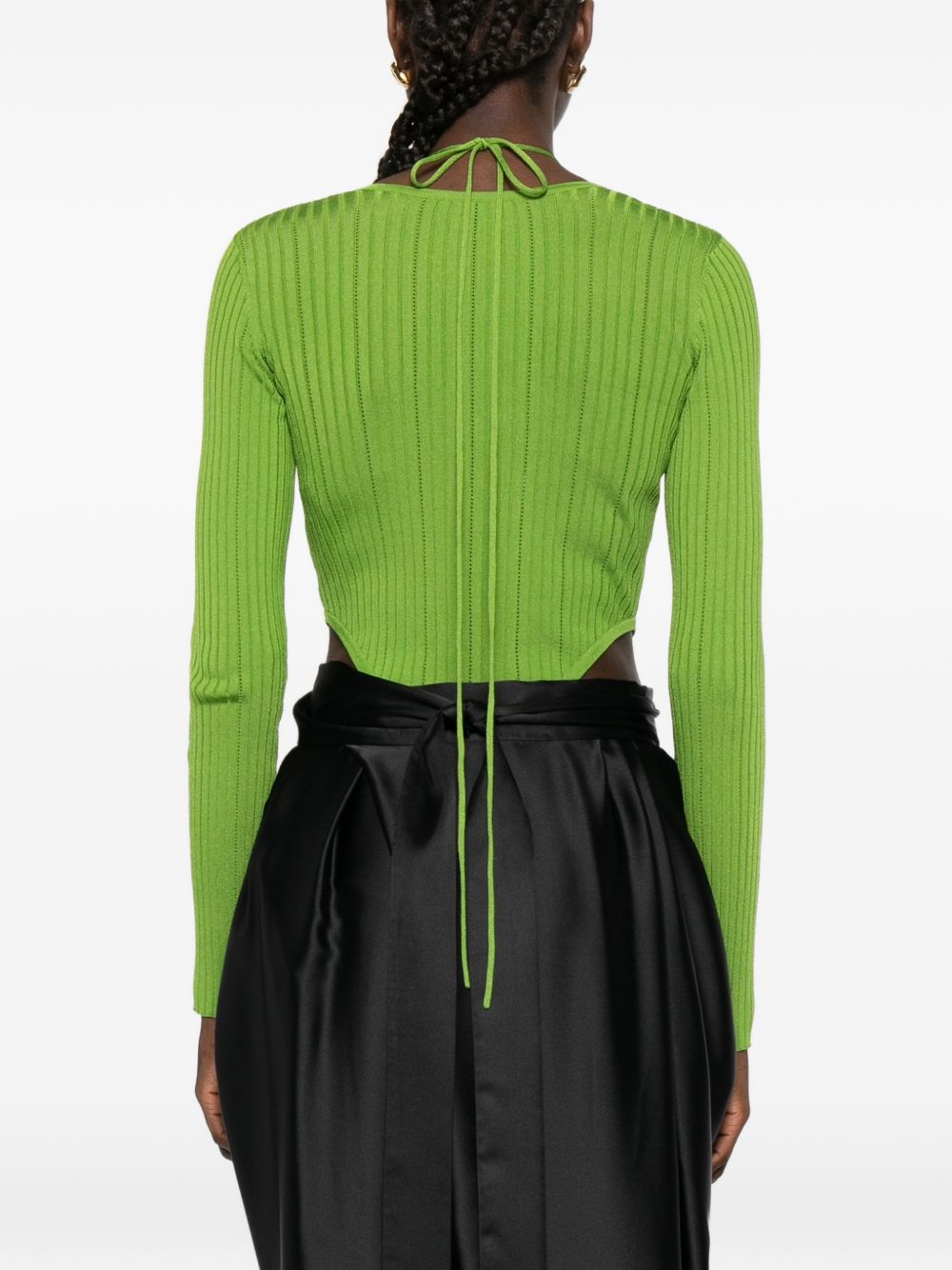 ELISABETTA FRANCHI Body in maglia a coste verde con scollo a V