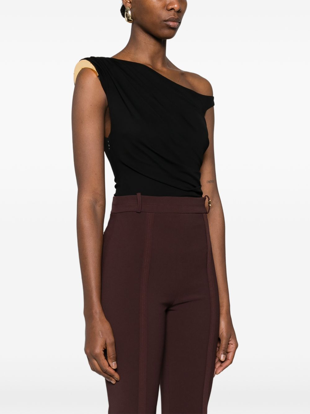 ELISABETTA FRANCHI Body asimmetrico monospalla in tessuto nero