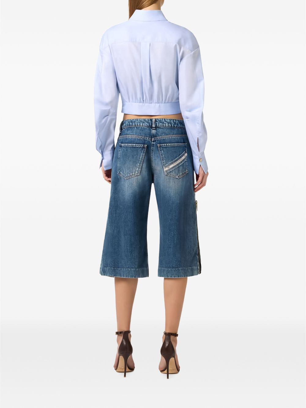 ELISABETTA FRANCHI Camicia in popeline di cotone con fascia in vita