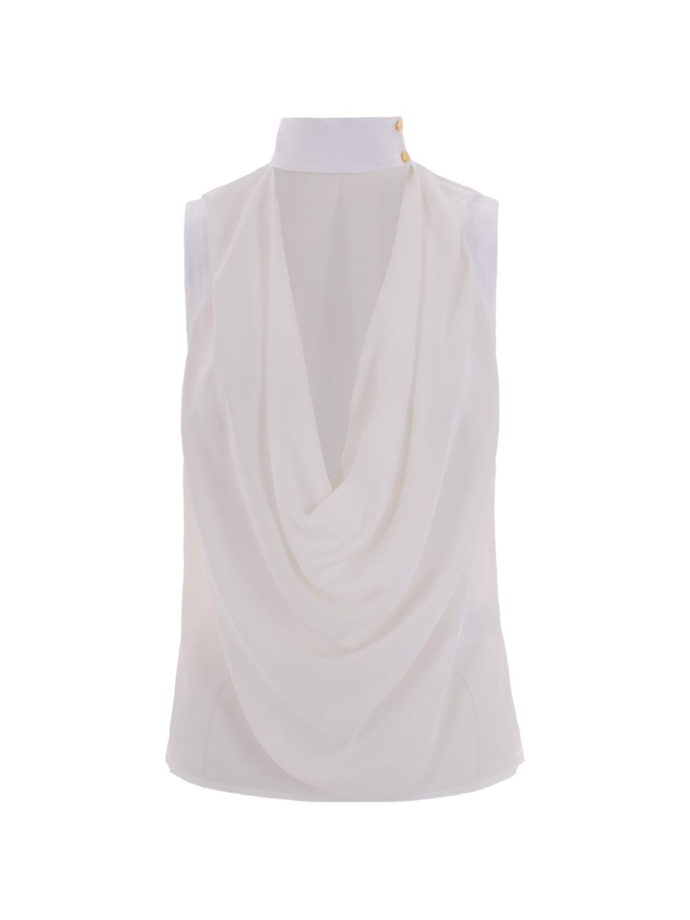 ELISABETTA FRANCHI Top smanicato in avorio con scollo morbido e dettaglio cut-out