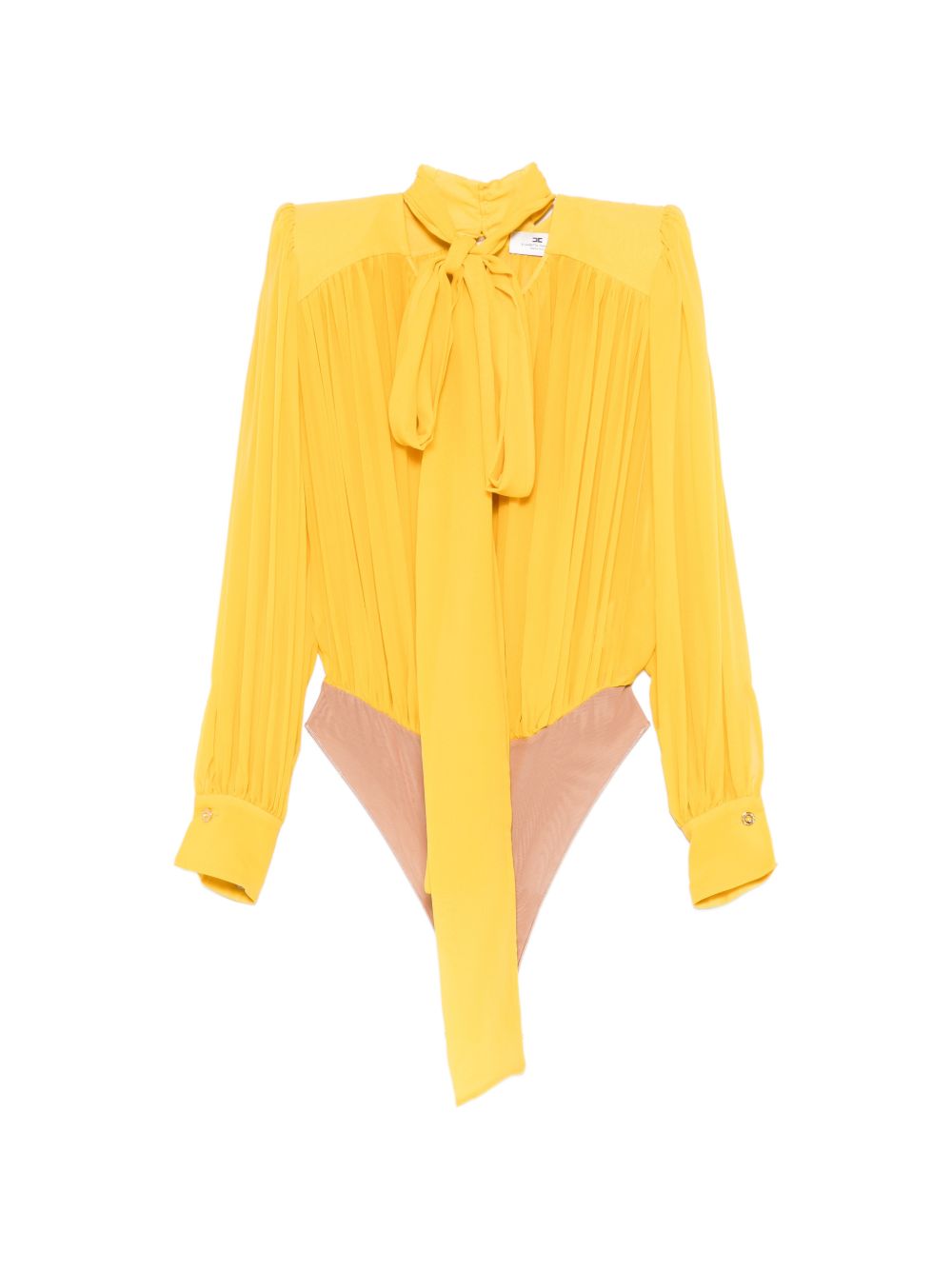 ELISABETTA FRANCHI Body in seta giallo sole con dettaglio plissettato e fiocco al collo