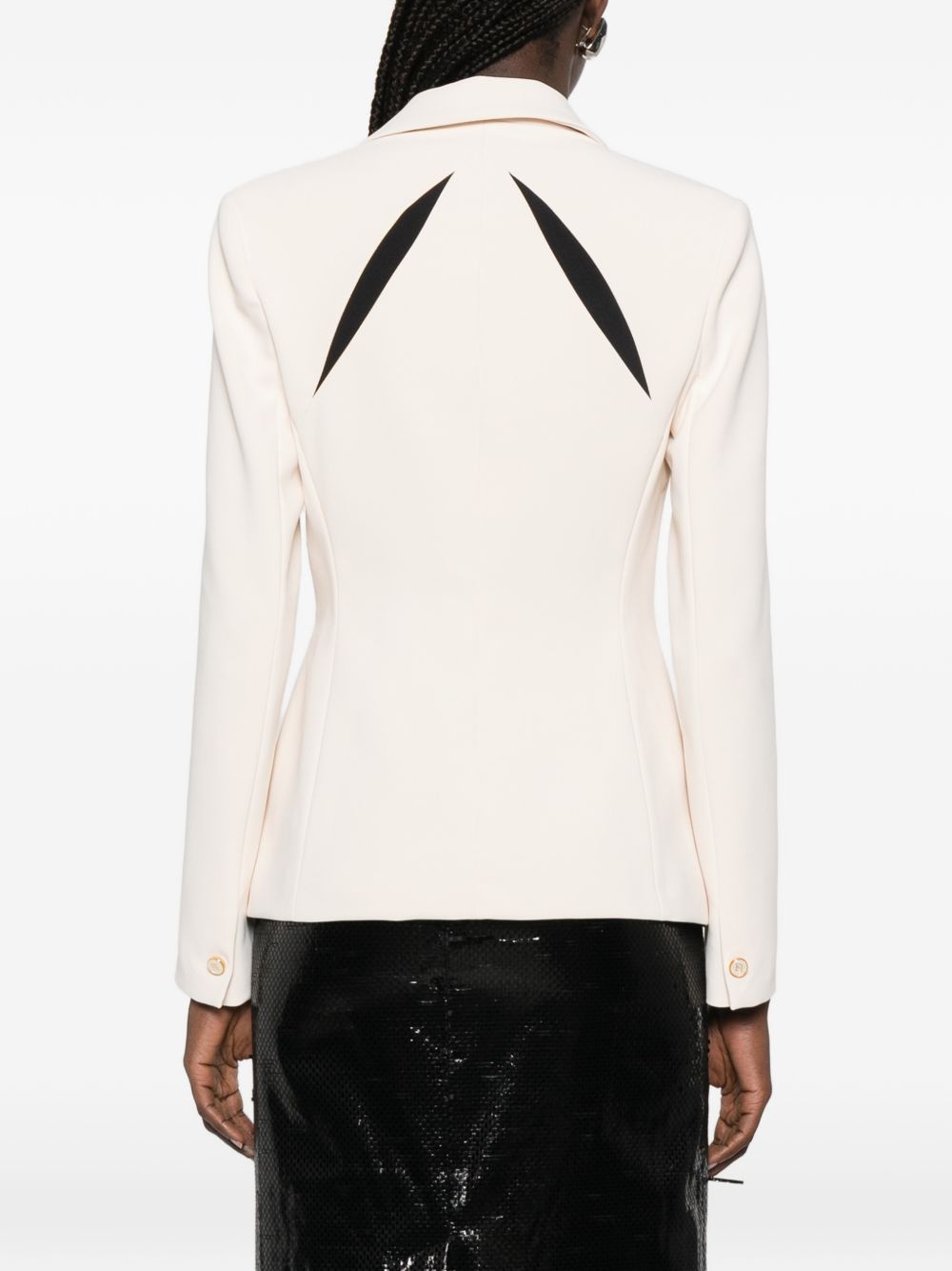 ELISABETTA FRANCHI Giacca in crêpe leggero con intarsio geometrico floreale e cut-out bicolore