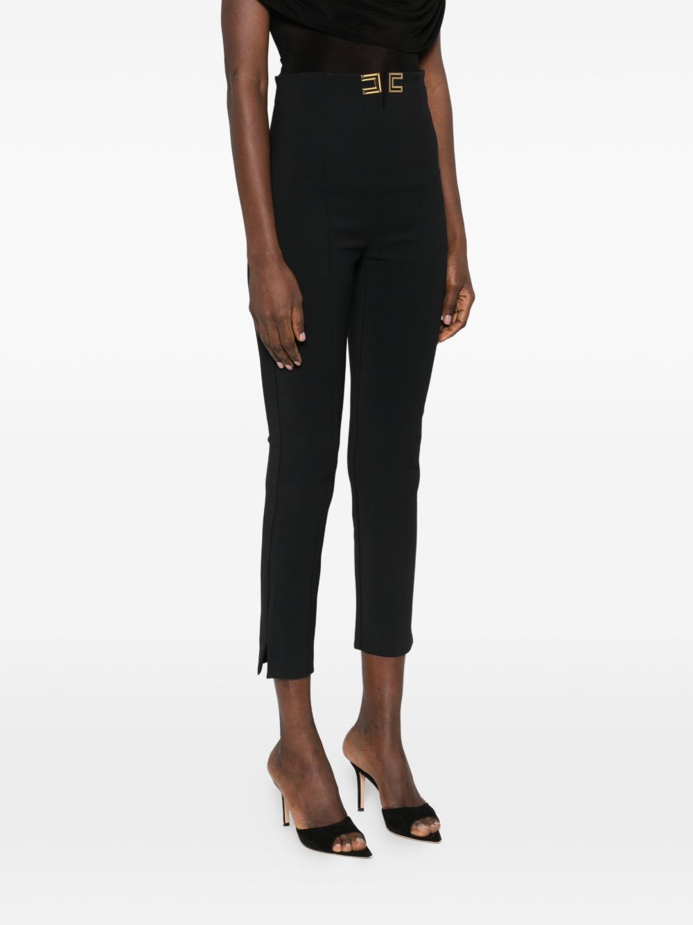 ELISABETTA FRANCHI Pantaloni neri con placca logo oro