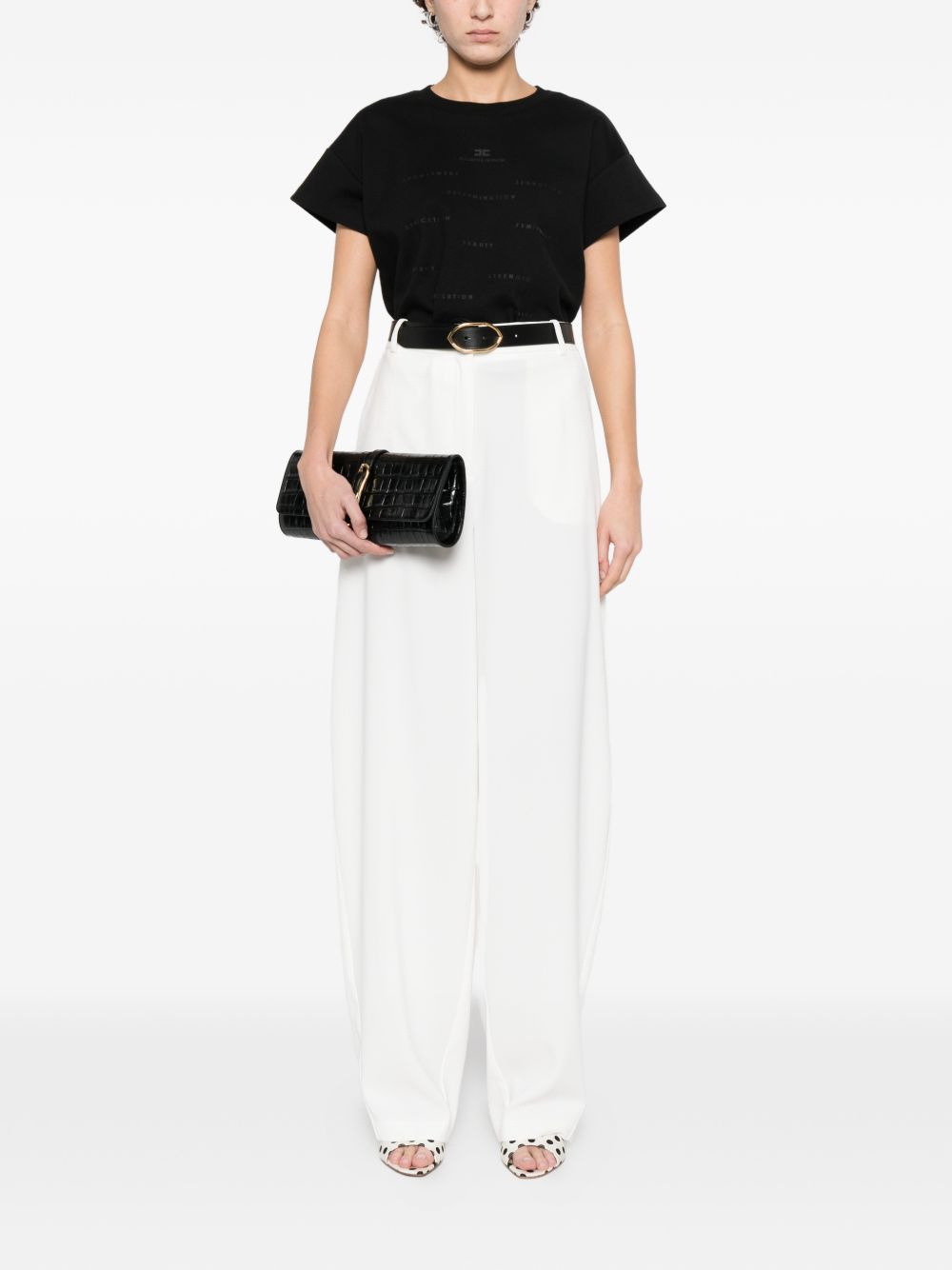 ELISABETTA FRANCHI Pantaloni a gamba larga in tessuto bianco