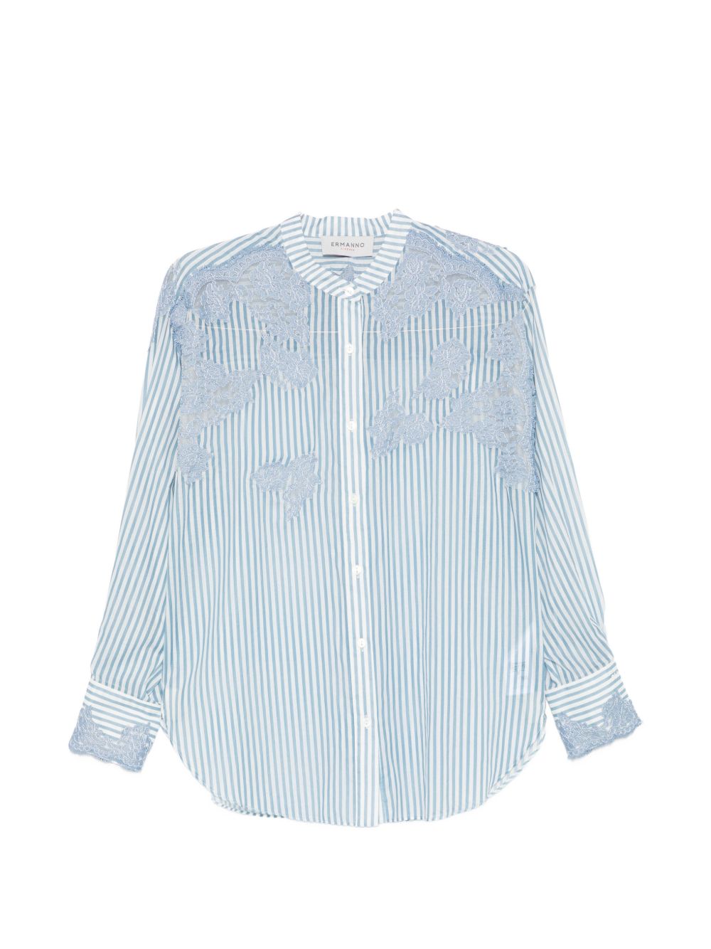 ERMANNO FIRENZE Camicia a maniche lunghe a righe in cotone con inserti in pizzo