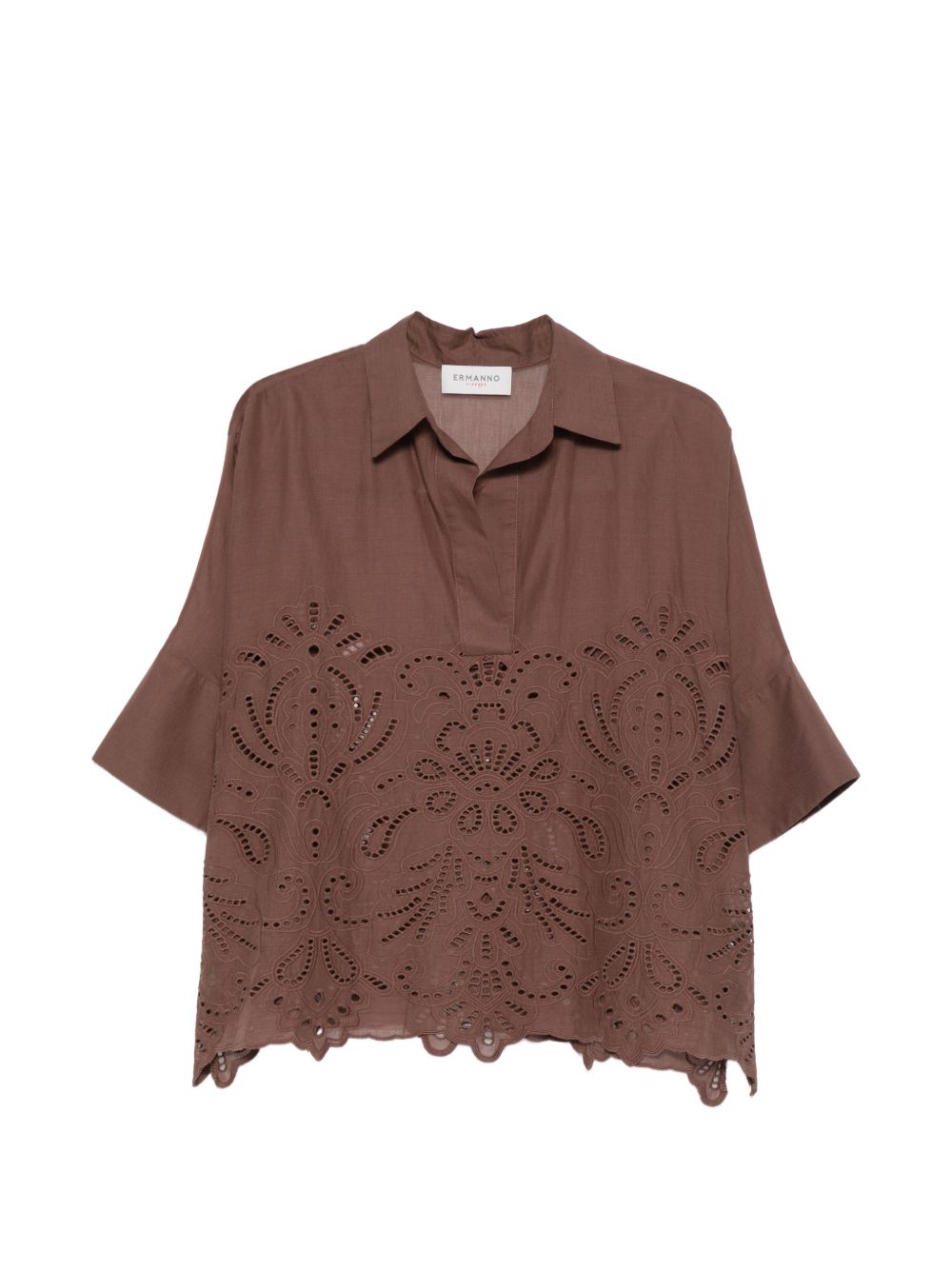 ERMANNO FIRENZE Camicia a maniche corte in cotone marrone