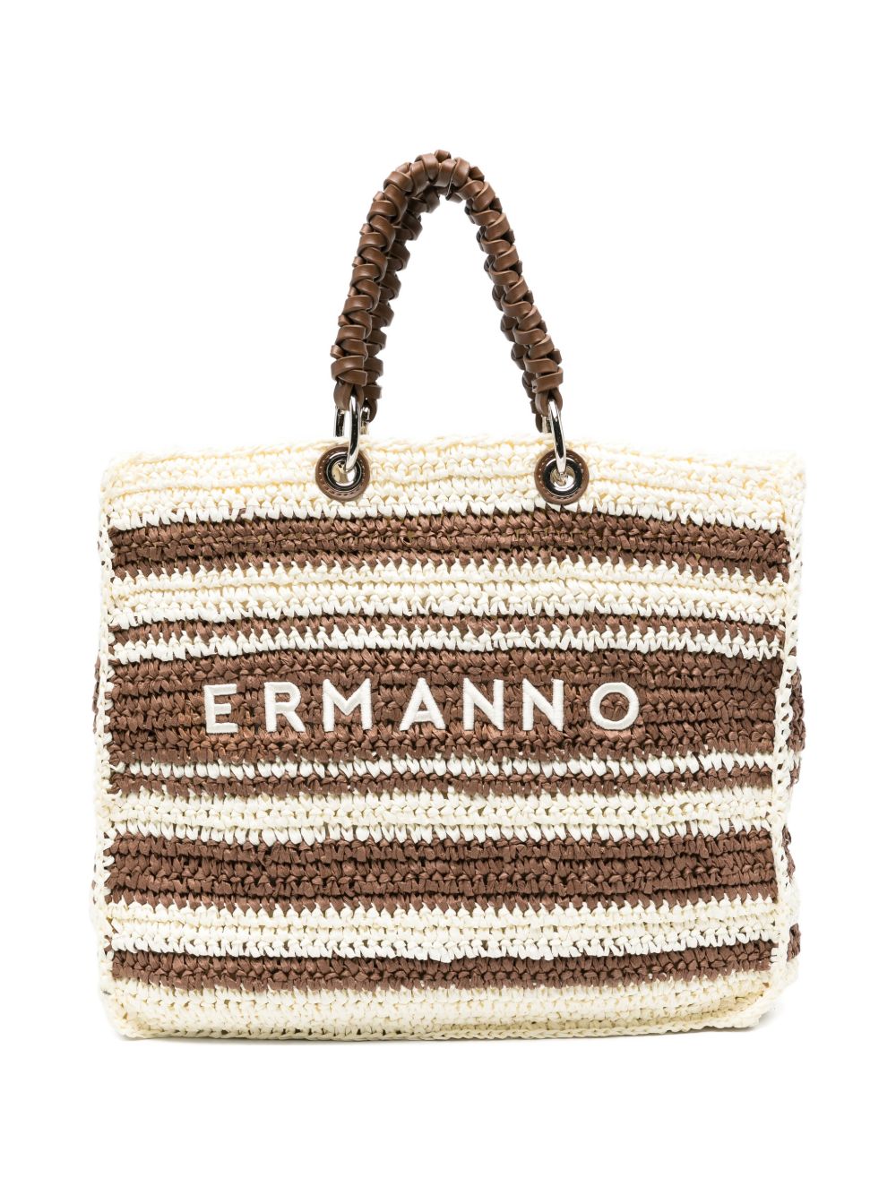 ERMANNO FIRENZE Borsa Shopping in rafia marrone e beige