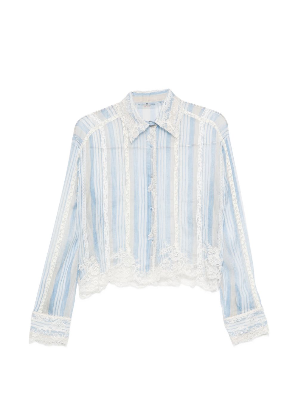 ERMANNO SCERVINO Camicia celeste a righe con pizzo bianco