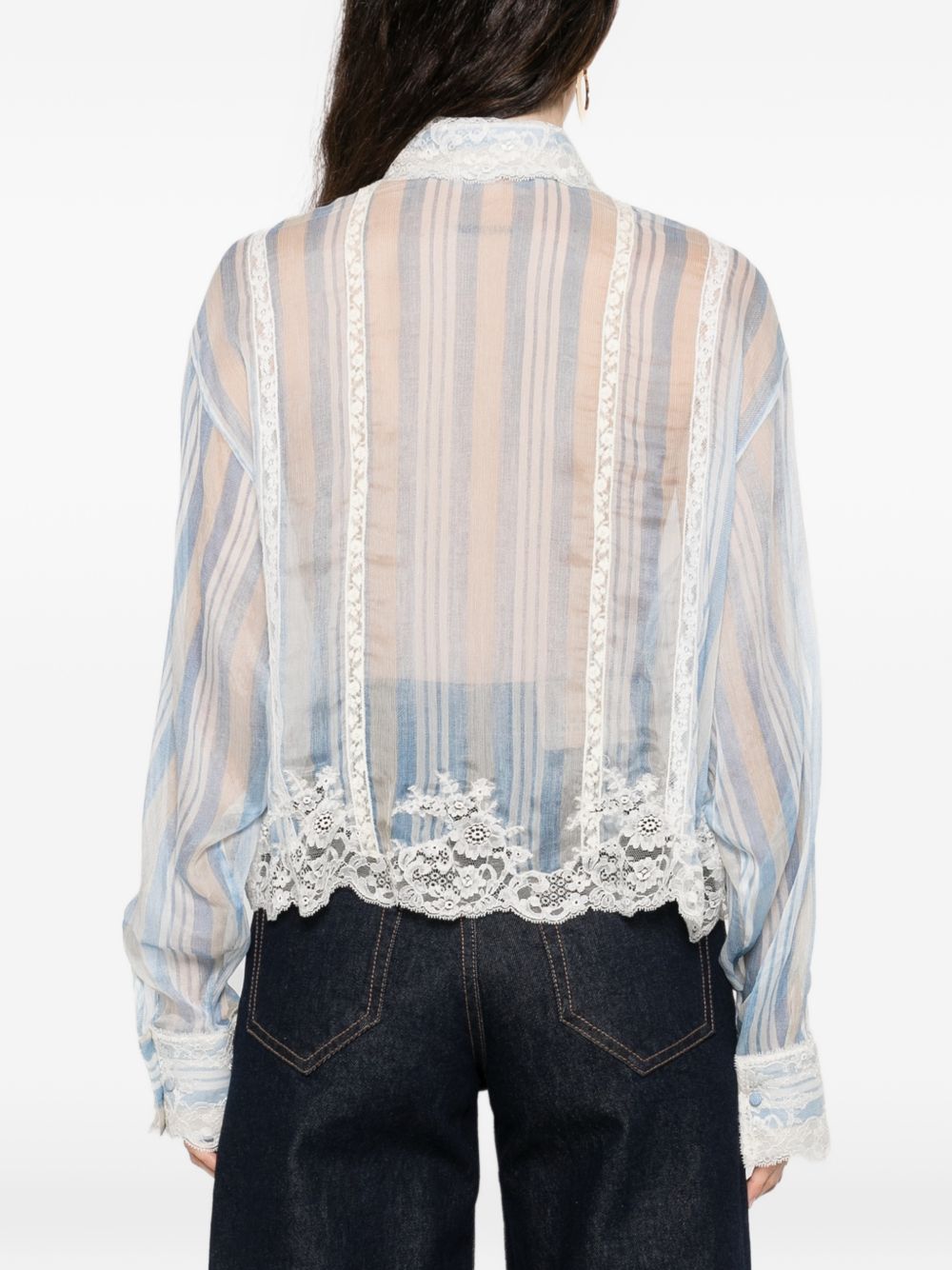 ERMANNO SCERVINO Camicia celeste a righe con pizzo bianco