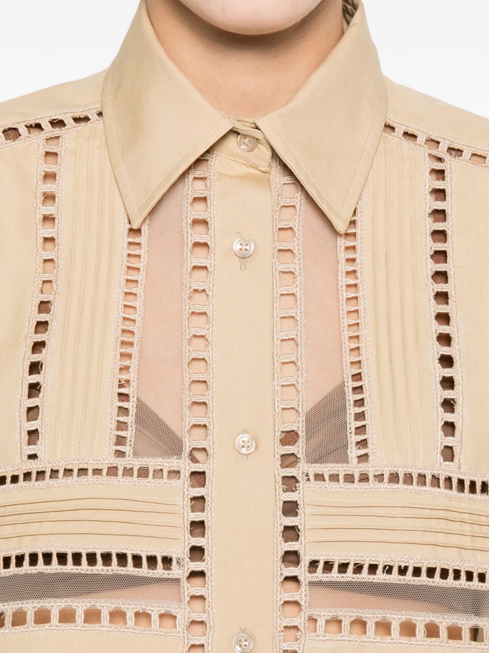 ERMANNO SCERVINO Camicia con cut-out in cotone beige con tasche flap
