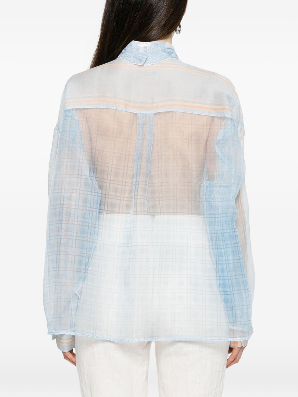 ERMANNO SCERVINO Camicia semitrasparente con fantasia geometrica celeste