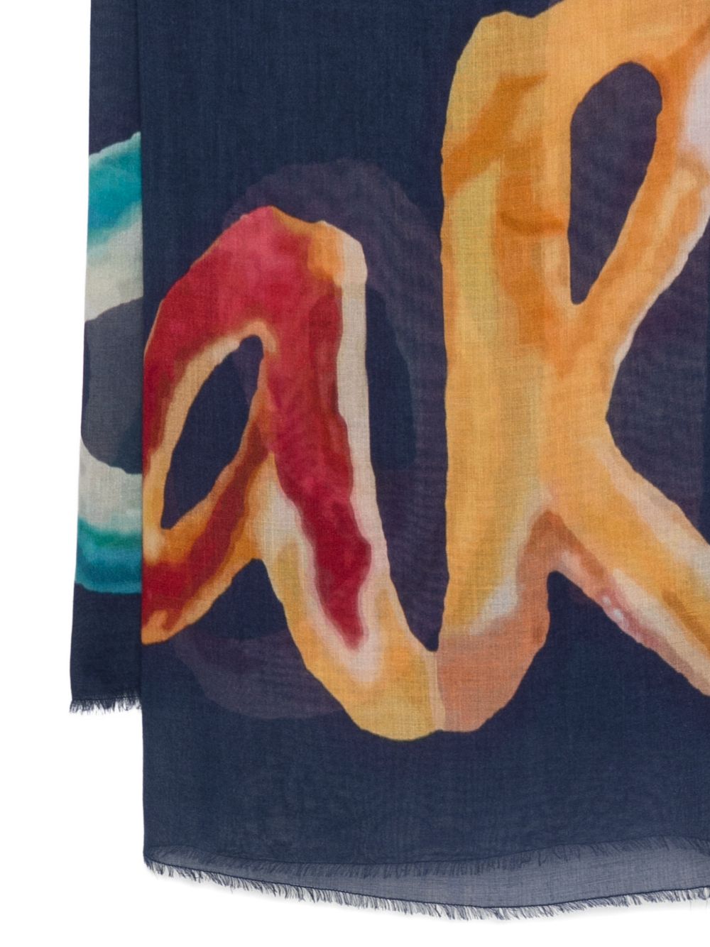 FALIERO SARTI Sciarpa foulard blu con stampa tipografica multicolore