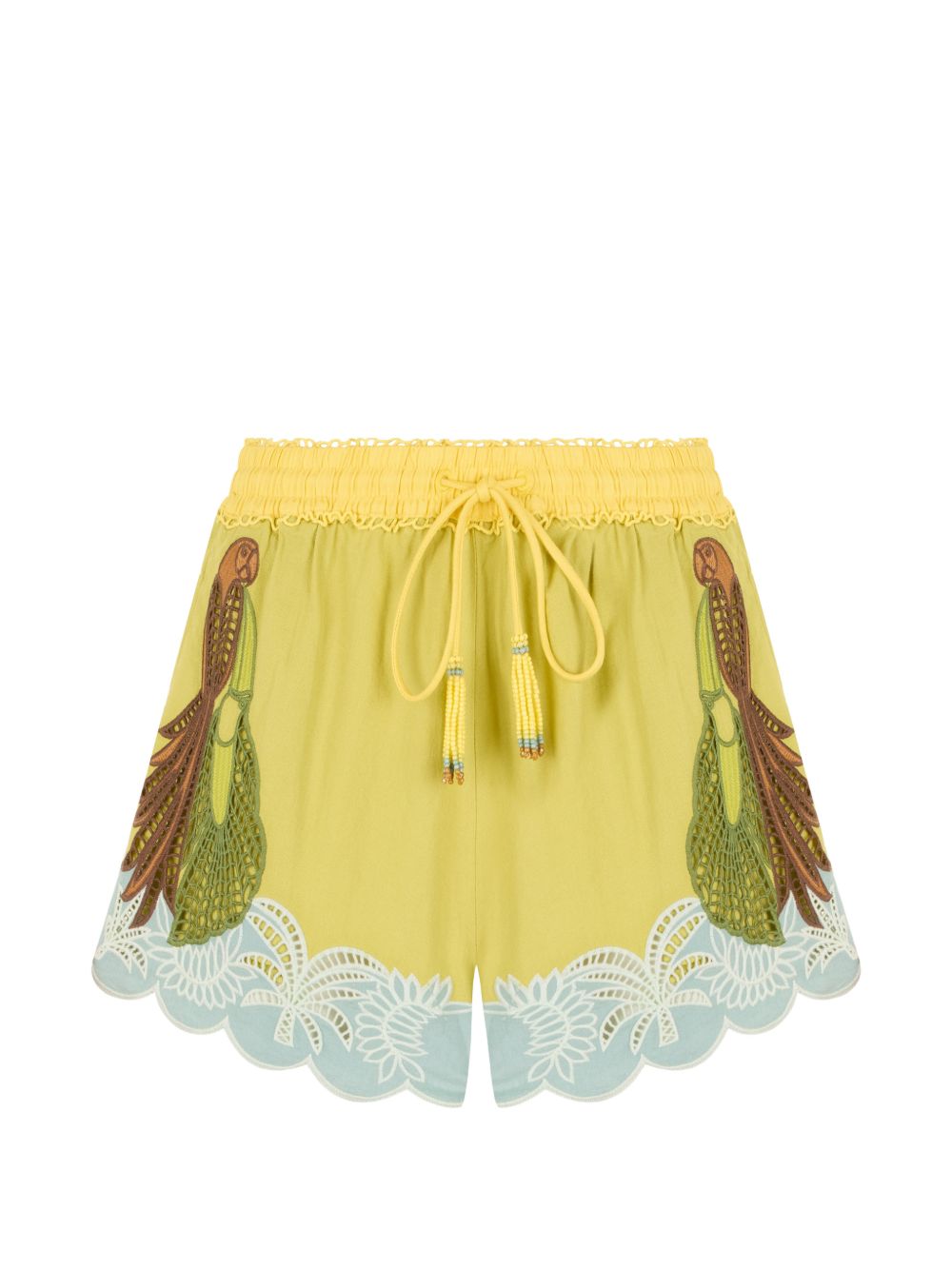 FARM RIO Shorts gialli con ricami e stampe tropicali