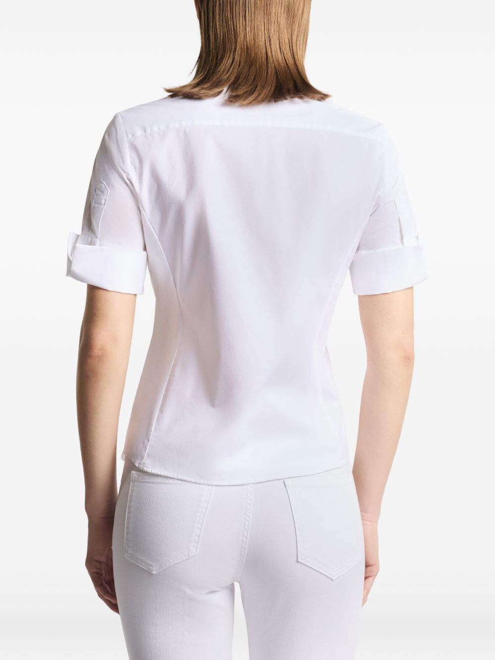 FAY Camicia in cotone elasticizzato bianco con maniche corte