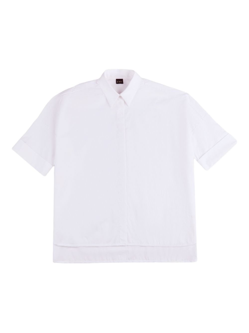 FAY Camicia in cotone bianco a maniche corte con orlo dritto