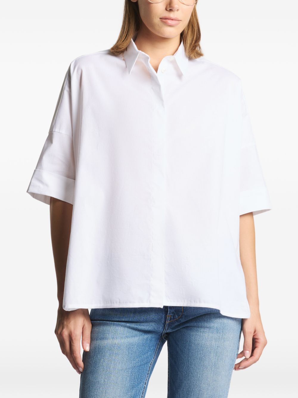 FAY Camicia in cotone bianco a maniche corte con orlo dritto