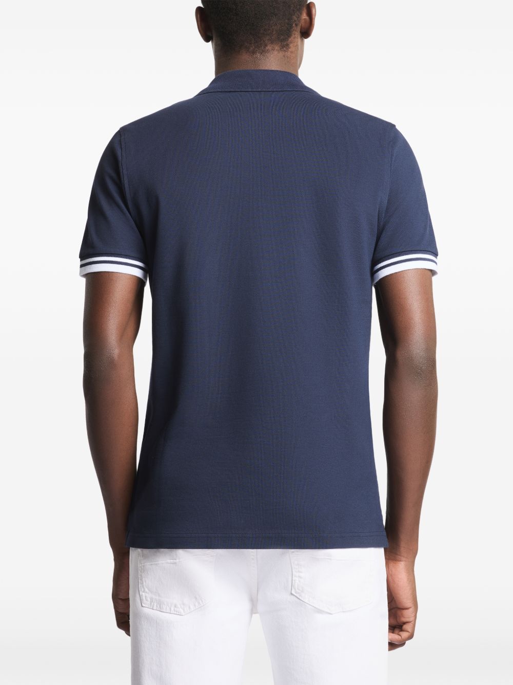 FAY Polo in cotone blu scuro con scollo a V