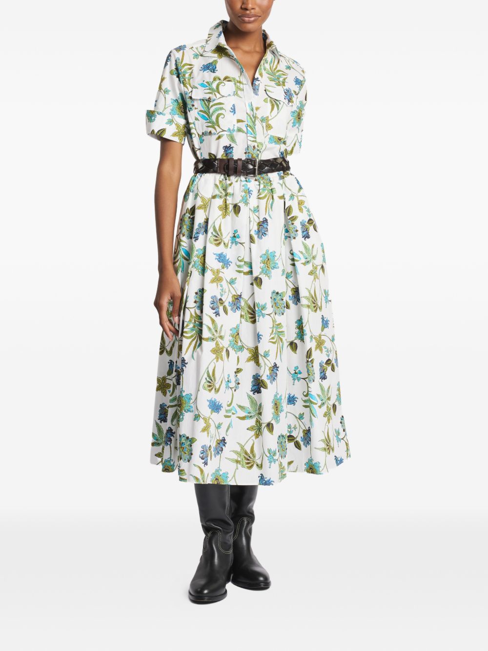 FAY Gonna midi in cotone bianco con stampa floreale