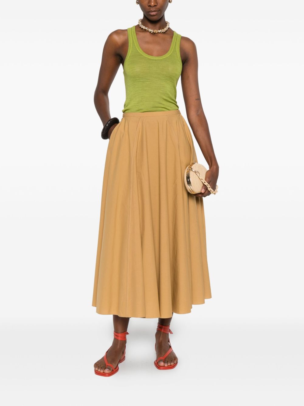 FORTE FORTE Gonna midi in cotone color cammello