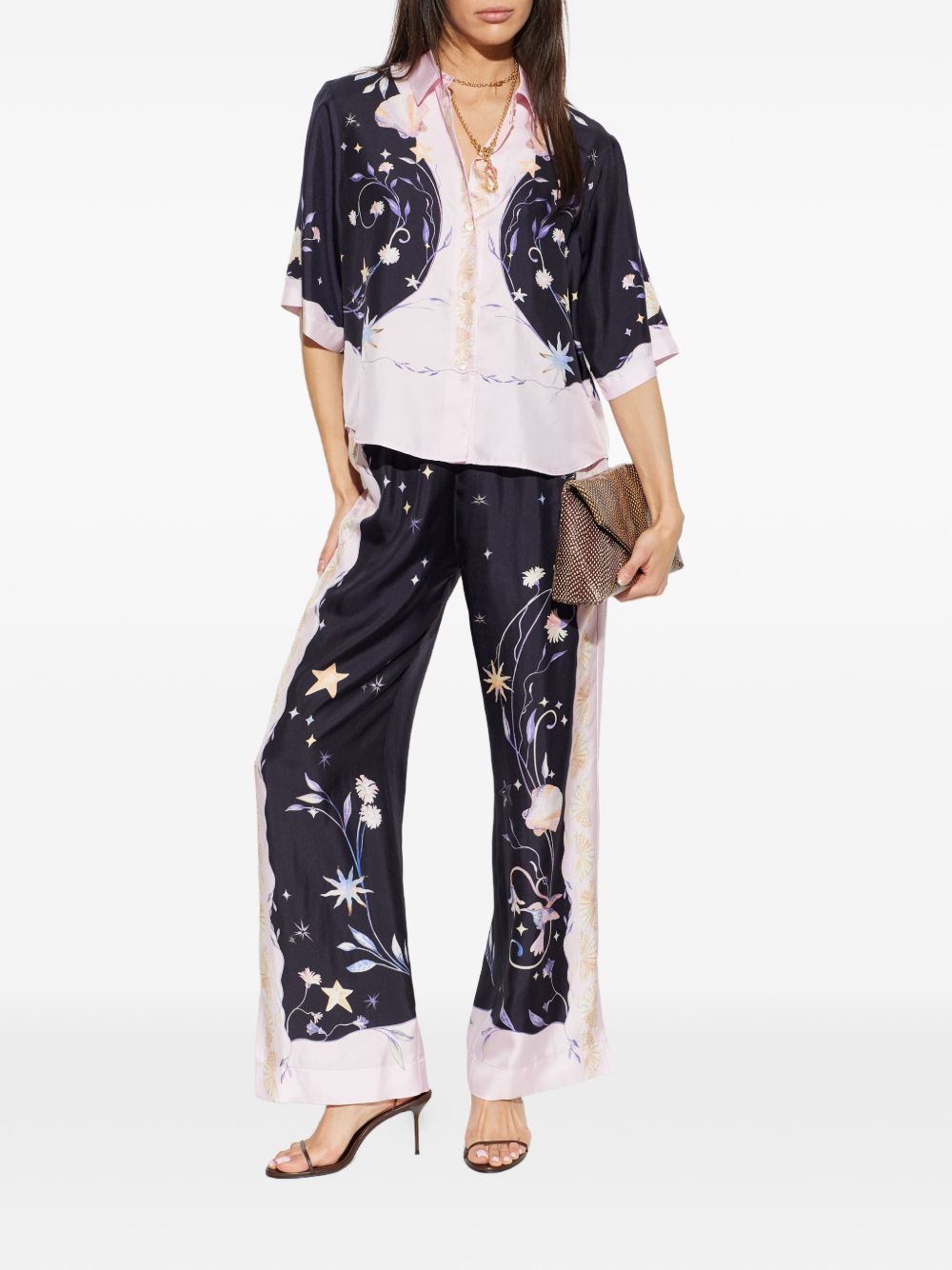 FORTE FORTE Pantaloni My Pants in seta con stampa grafica