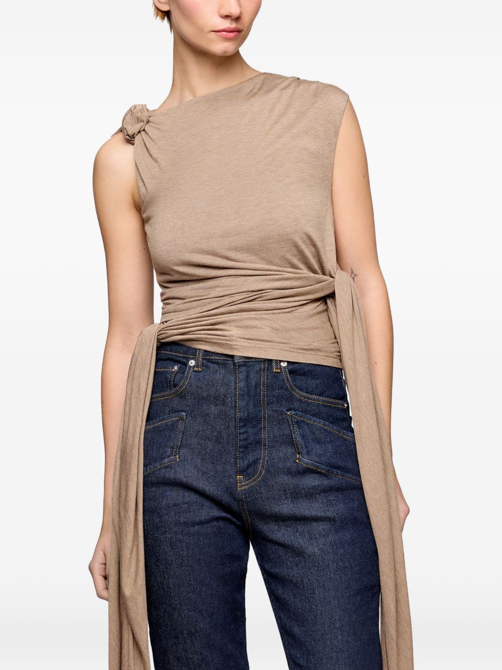GANNI Top beige con lacci
