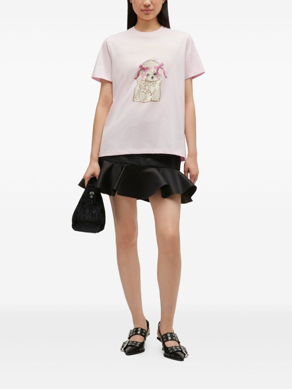 GANNI T-shirt rosa con stampa cane