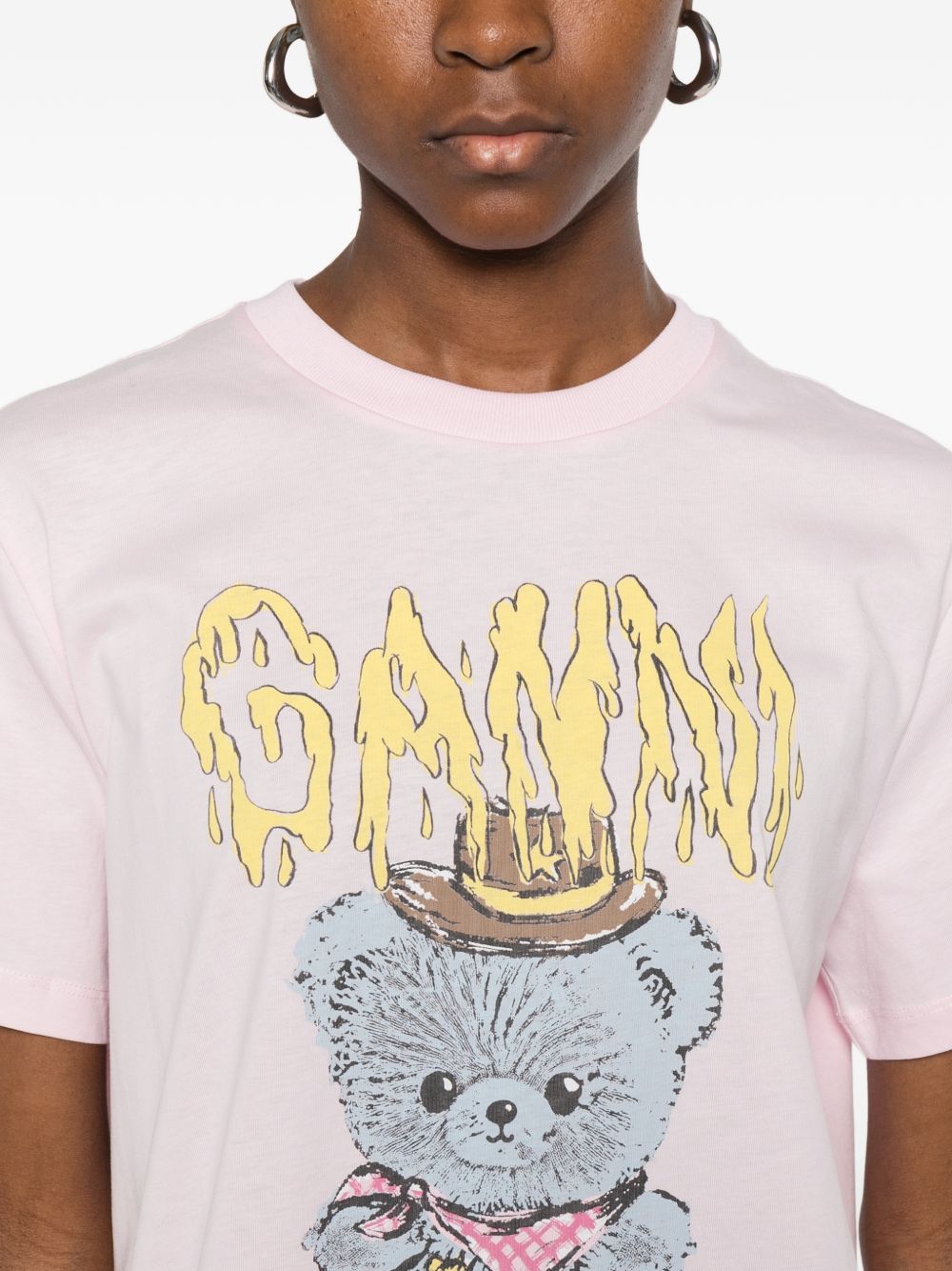 GANNI T-shirt rosa con stampa teddy