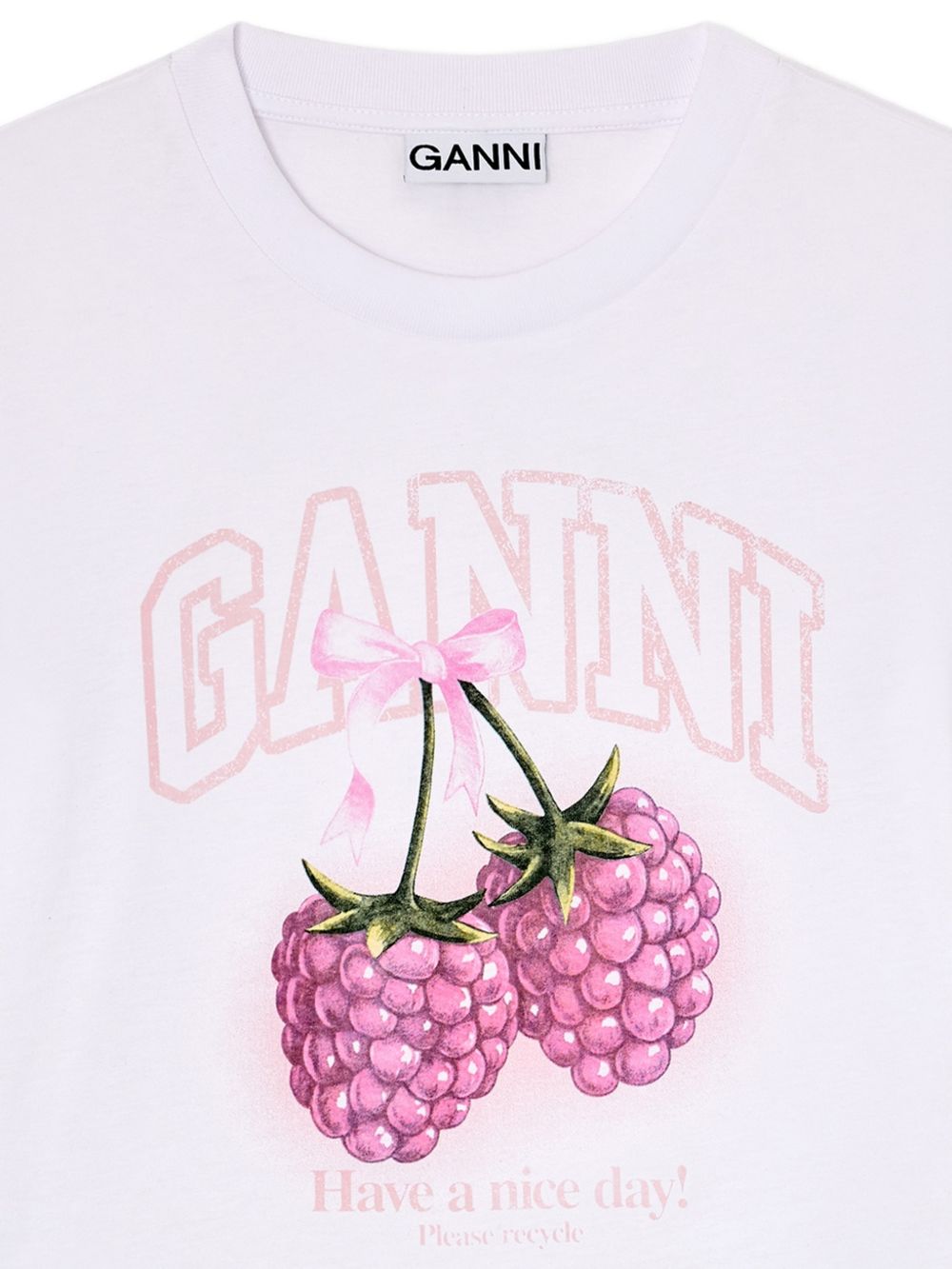 GANNI T-shirt a maniche corte in cotone bianco con stampa