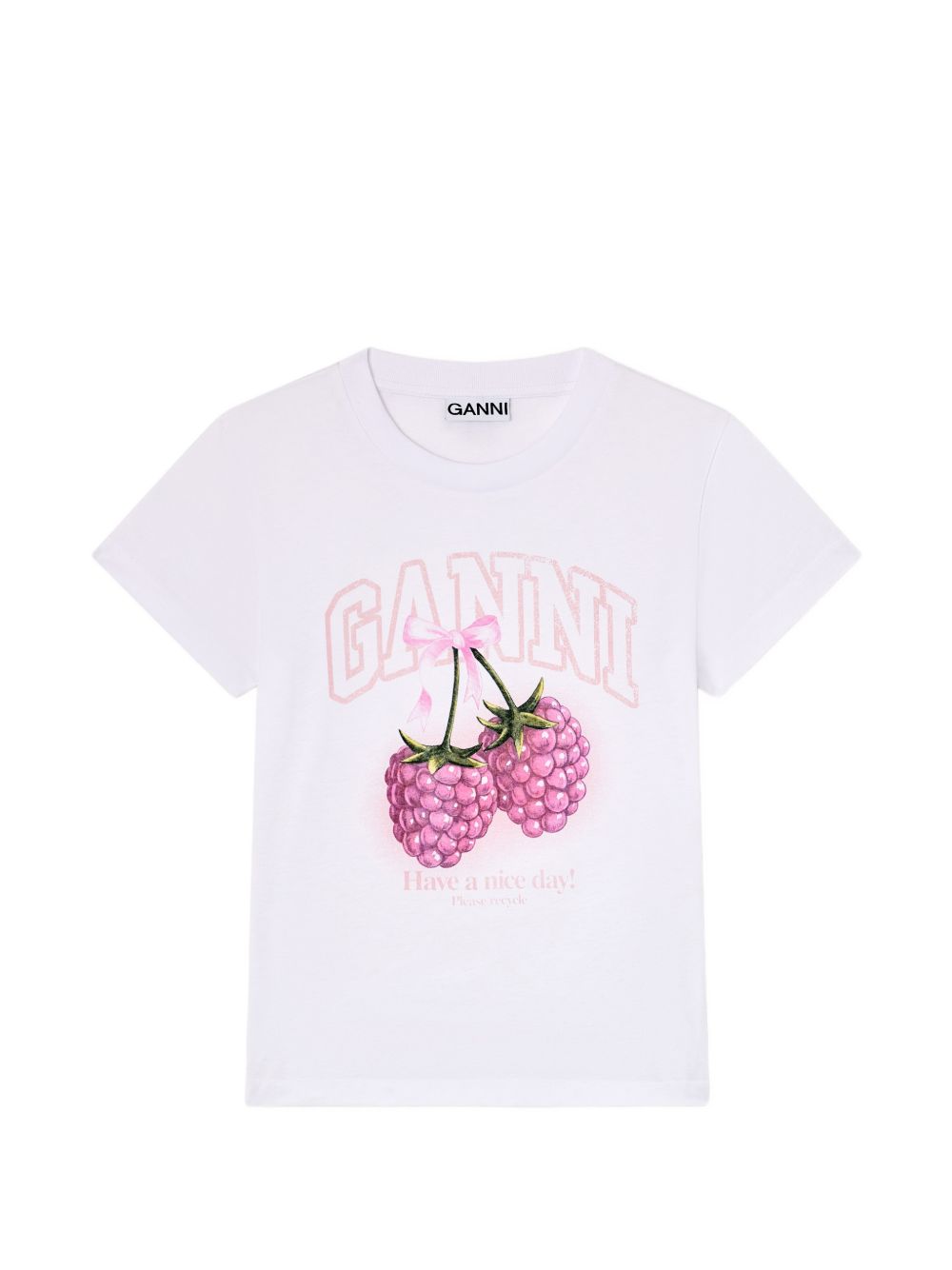 GANNI T-shirt a maniche corte in cotone bianco con stampa
