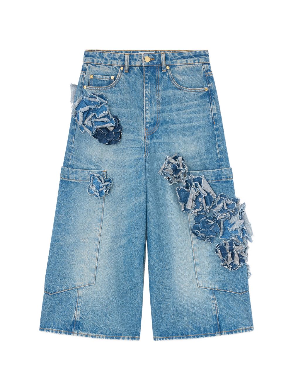 GANNI Bermuda in jeans con applicazioni in jeans